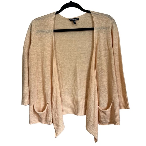 Eileen Fisher 100% Linen Drape Open Front Cardigan Light Peach Size XS - Picture 3 of 8